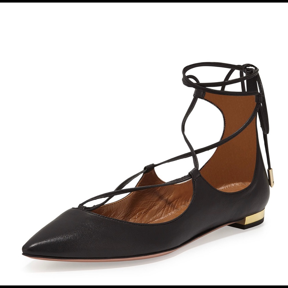 Aquazzura
Christy Lace-Up Pointed-Toe Flat